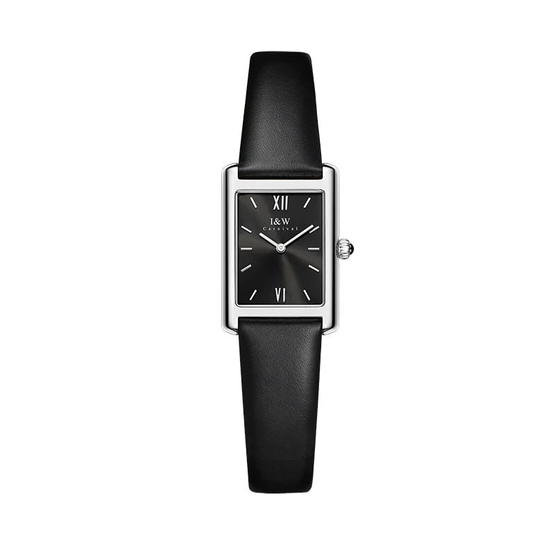 2025 New Fashion Square Watch for Women Luxury Brand I&W Switzerland Made Quartz Wristwatch Sapphire Leather Dress Ladies Watch