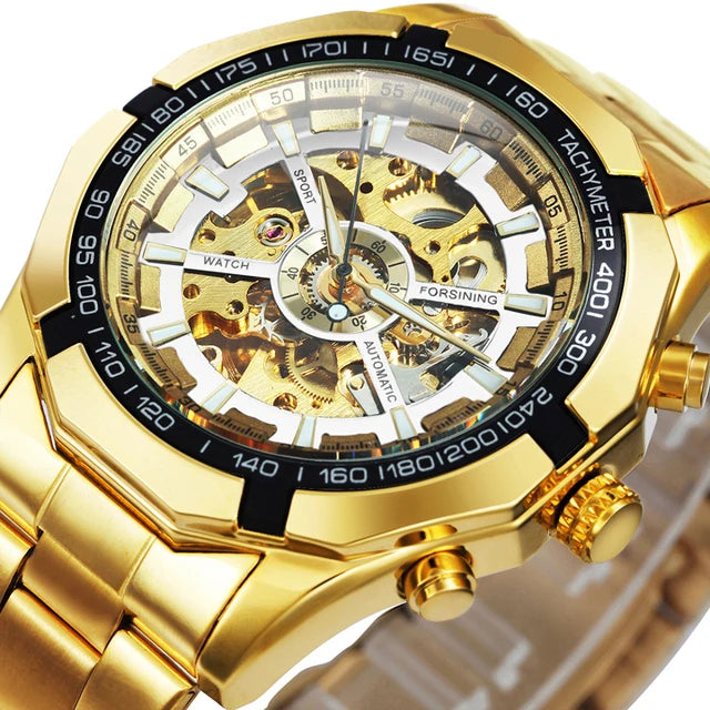 Forsining Top Brand Luxury Men Watch Skeleton Automatic Clock Mechanical Watch Gold Skeleton Vintage Man Watches