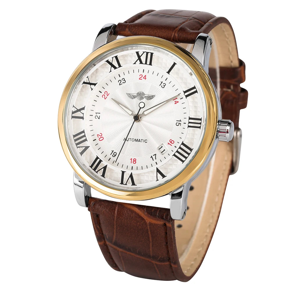 Men's Automatic Mechanical Watch Roman Scale Dial Calendar Display Business Wristwatches Perfect Gift
