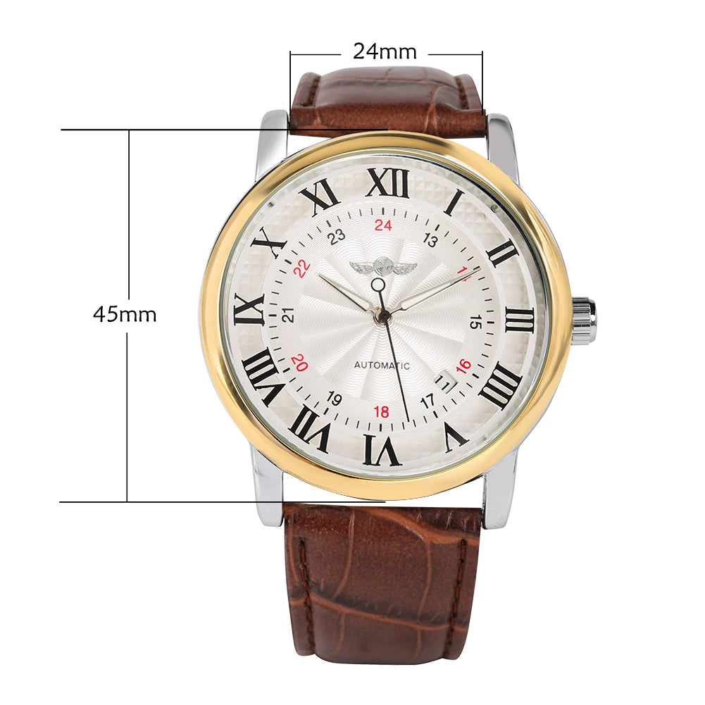 Men's Automatic Mechanical Watch Roman Scale Dial Calendar Display Business Wristwatches Perfect Gift