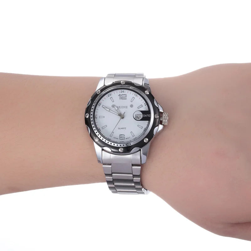 SKONE 7147 Men's Business Calendar Steel Band Watch