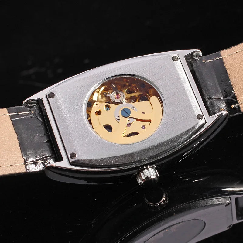 Vintage Square Automatic Watch for Women - Leather Strap Mechanical Timepiece