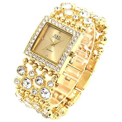 G&D Women Square Watch Analog Quartz Vogue Female Clock Luxury Golden Diamond Crystal Bracelet Wedding Evening Dress Wristwatch
