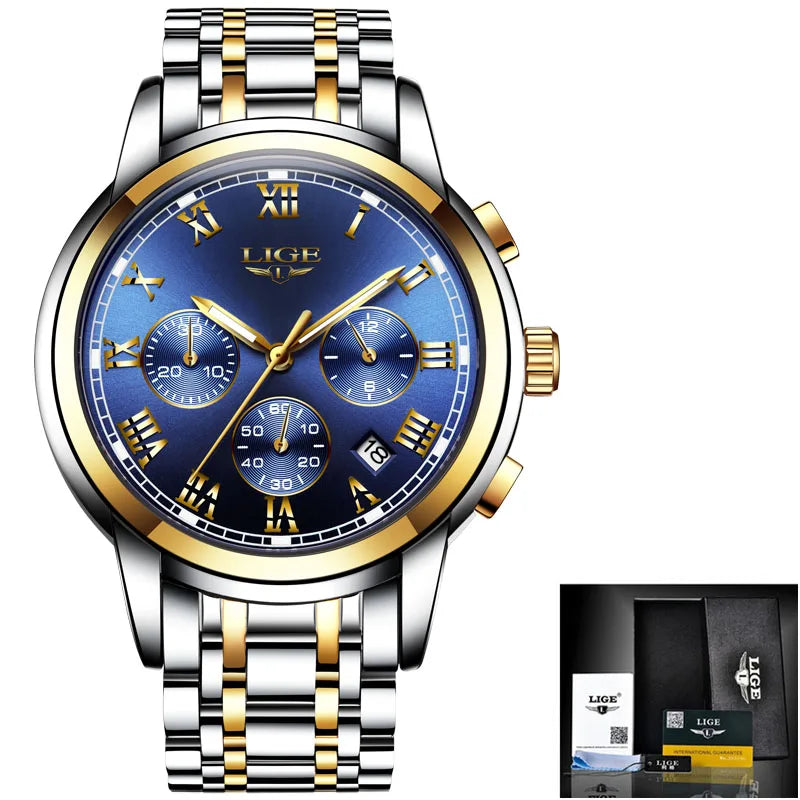 LIGE Golden Prestige - Luxury Gold-Tone Business Quartz Watch