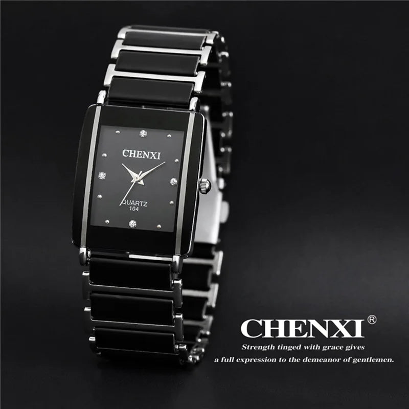 Minimalist Ceramic Rhinestone Watch - Sleek Black Quartz Timepiece for Women