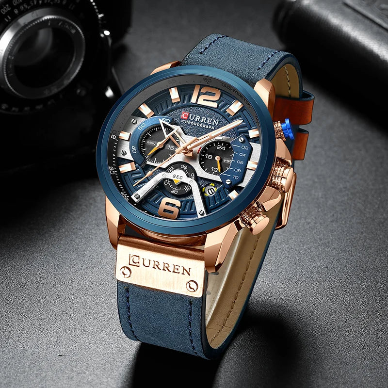 CURREN Men's Military Sports Watch - Luxury Leather Army Analog Date Timepiece