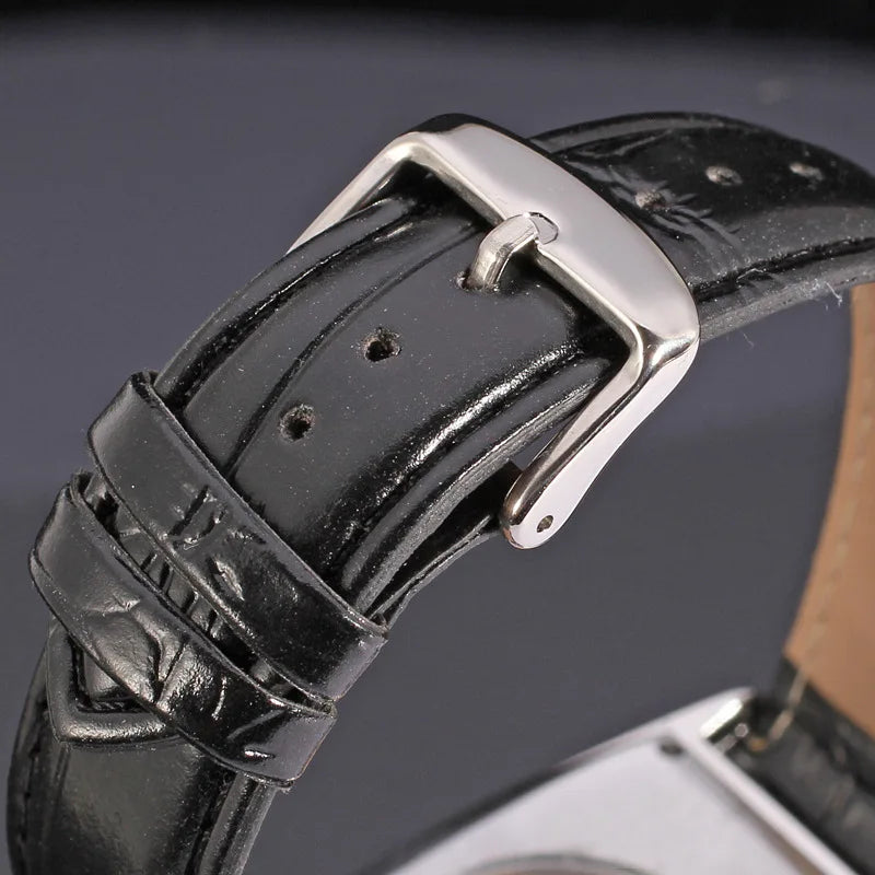 Vintage Square Automatic Watch for Women - Leather Strap Mechanical Timepiece