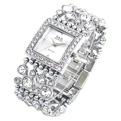 G&D Women Square Watch Analog Quartz Vogue Female Clock Luxury Golden Diamond Crystal Bracelet Wedding Evening Dress Wristwatch