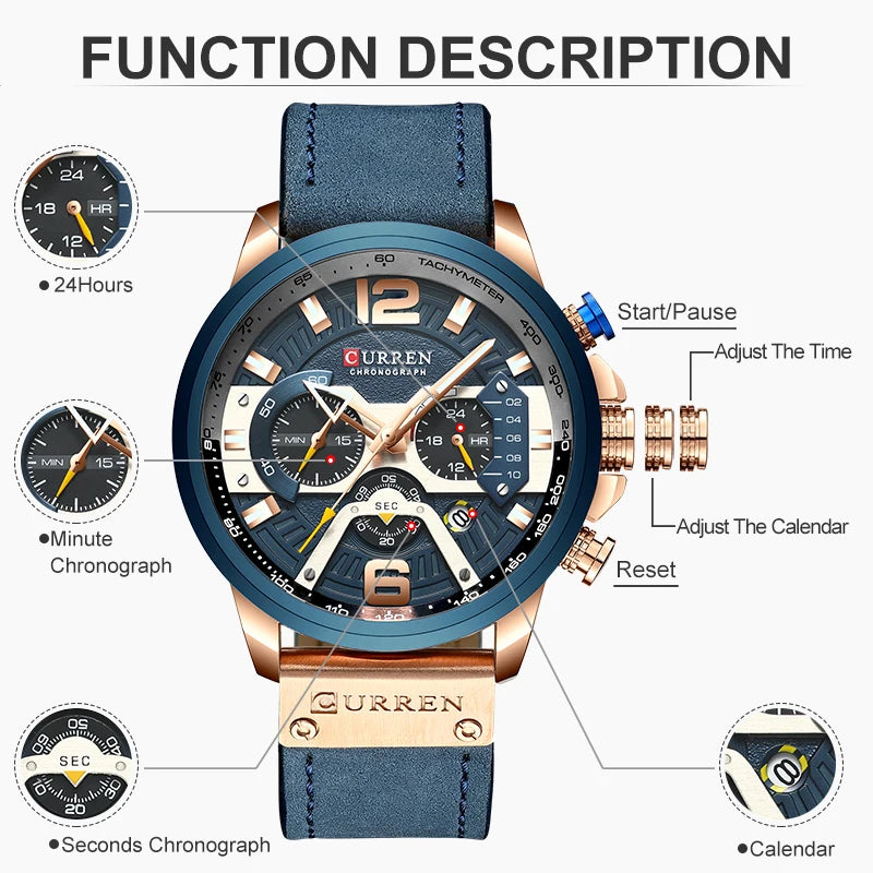 CURREN Men's Military Sports Watch - Luxury Leather Army Analog Date Timepiece