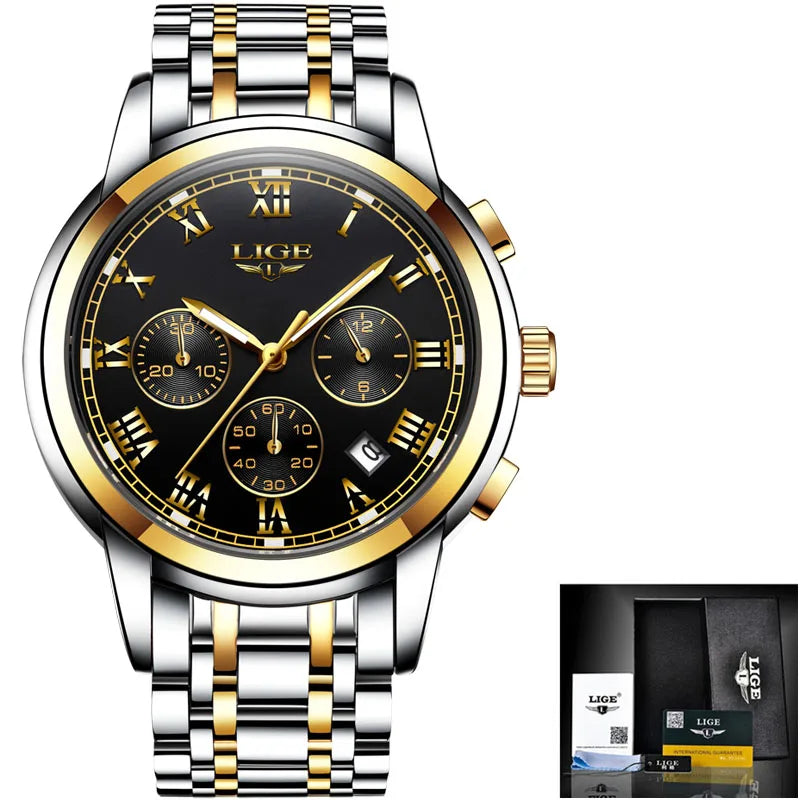 LIGE Golden Prestige - Luxury Gold-Tone Business Quartz Watch