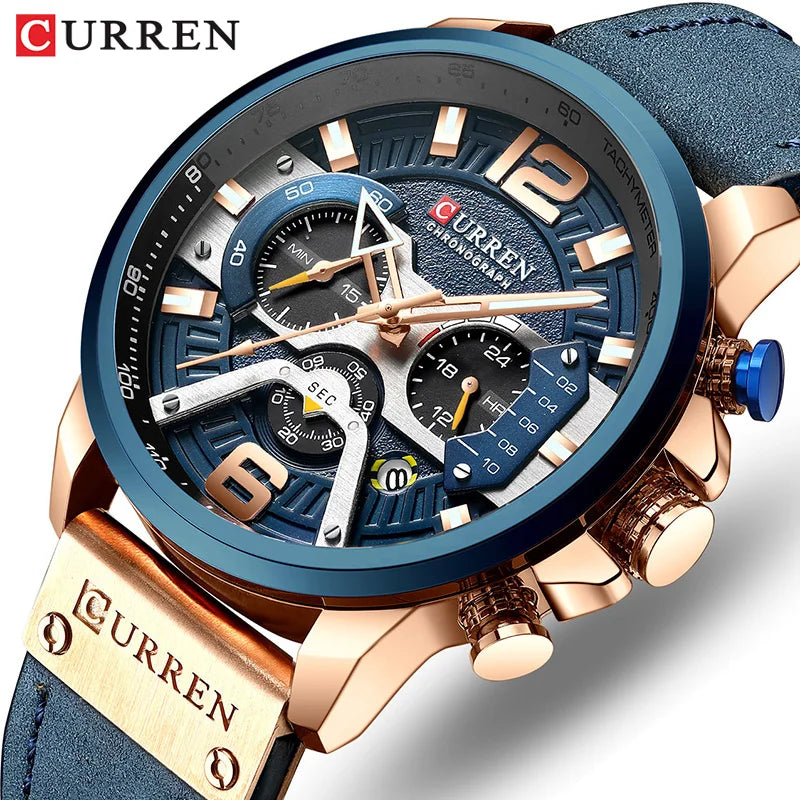 CURREN Men's Military Sports Watch - Luxury Leather Army Analog Date Timepiece