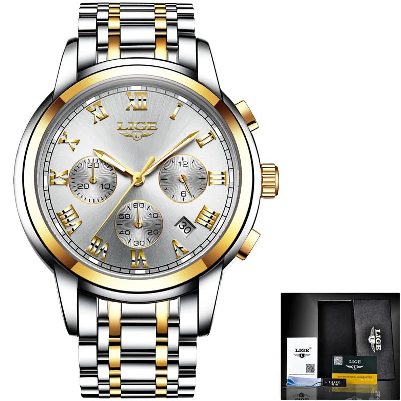 LIGE Golden Prestige - Luxury Gold-Tone Business Quartz Watch