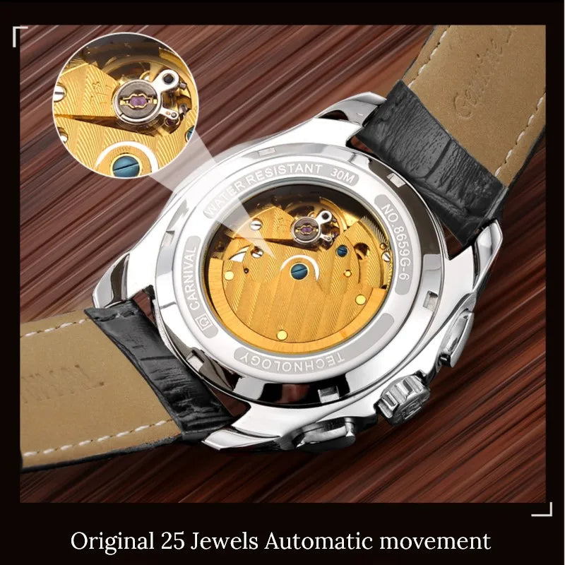 Multifunction Automatic Watch Men Luxury brand CARNIVAL Mechanical Watches Calendar Week 24hour Luminous Waterproof Montre homme