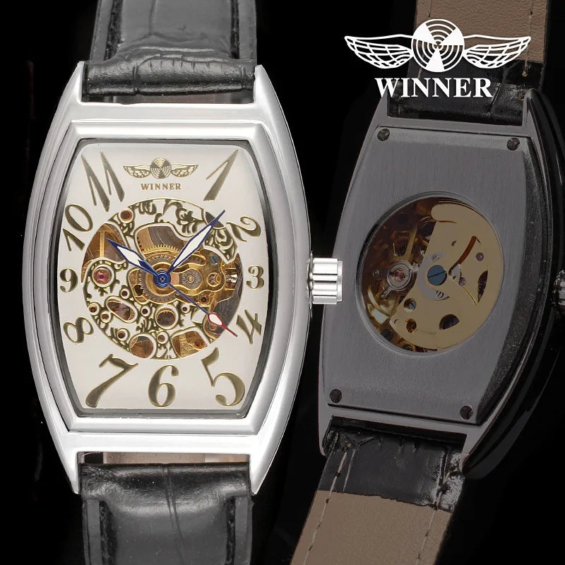 Vintage Square Automatic Watch for Women - Leather Strap Mechanical Timepiece