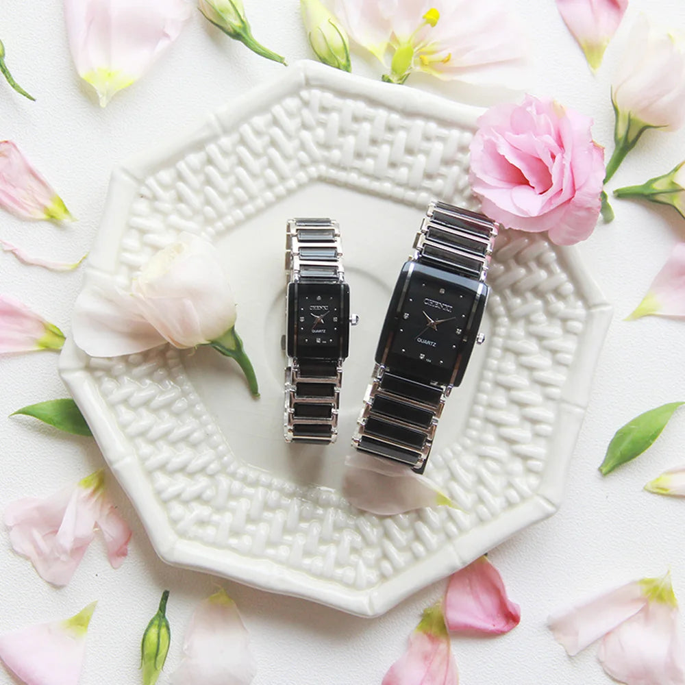 Minimalist Ceramic Rhinestone Watch - Sleek Black Quartz Timepiece for Women