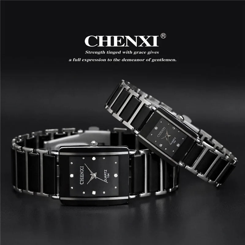 Minimalist Ceramic Rhinestone Watch - Sleek Black Quartz Timepiece for Women