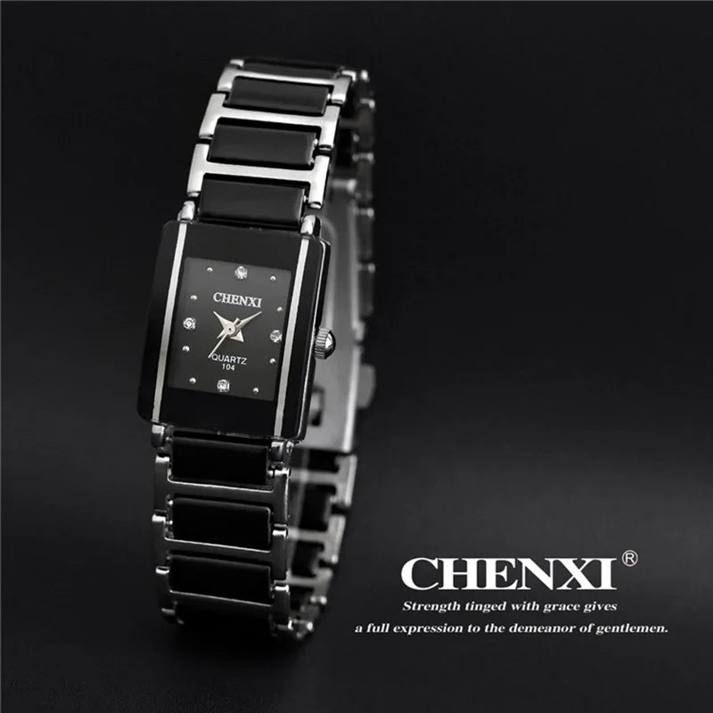 Minimalist Ceramic Rhinestone Watch - Sleek Black Quartz Timepiece for Women