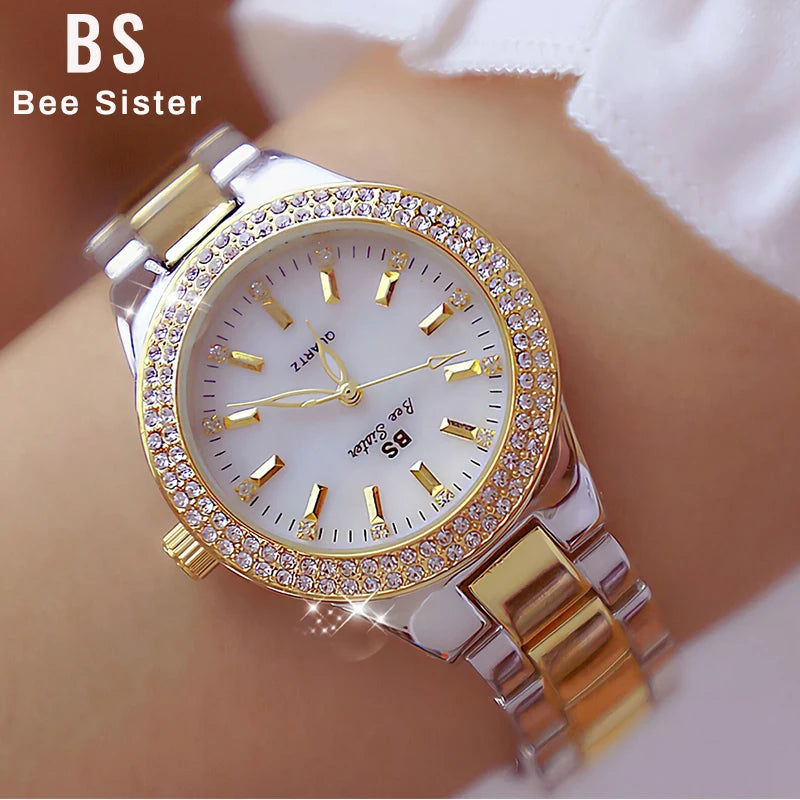 2025 Ladies Wrist Watches Dress Gold Watch Women Crystal Diamond Watches Stainless Steel Silver Clock Women Montre Femme 2024