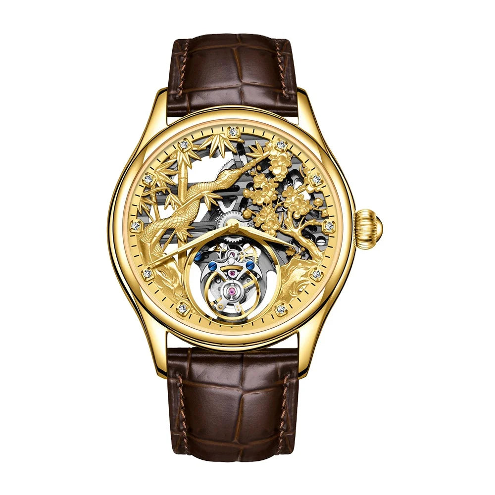 Relojes Hombre Aesop 7073G Stainless Steel Luxury Men Automatic Mechanical Watch Hollow Skeleton Tourbillon Watches