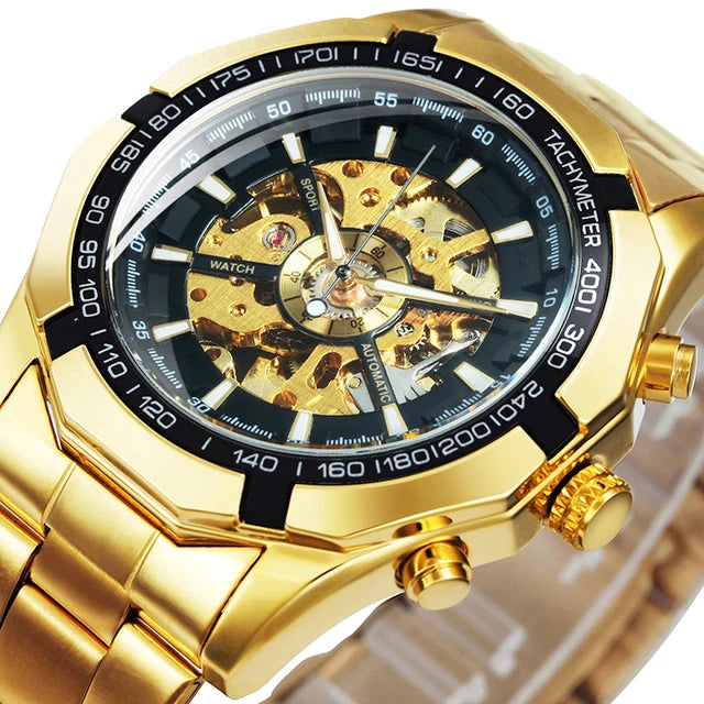Forsining Top Brand Luxury Men Watch Skeleton Automatic Clock Mechanical Watch Gold Skeleton Vintage Man Watches