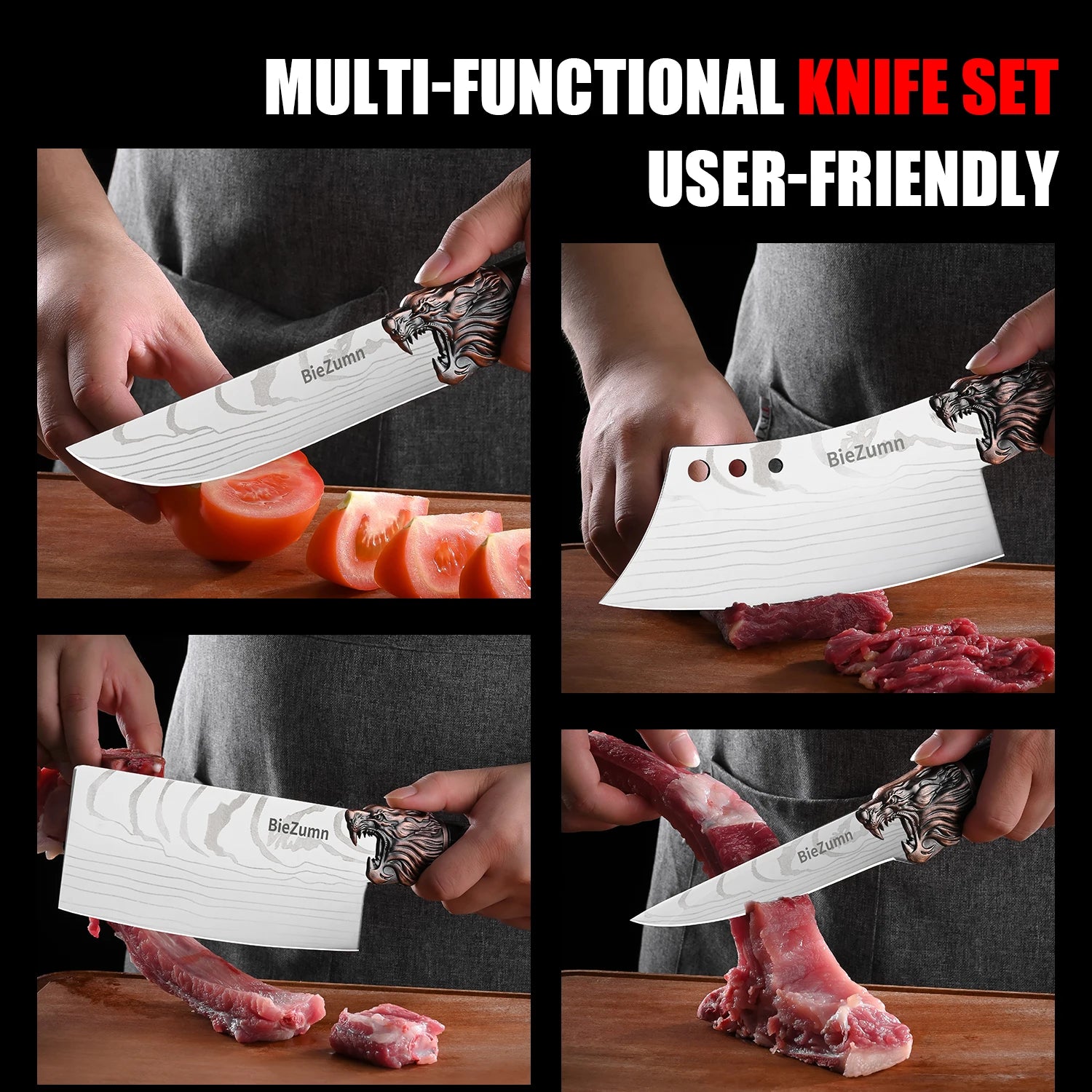 Sharp Multi-Functional Stainless Steel Kitchen Knife Set Meat Cleaver Butcher Chopping Knife Set