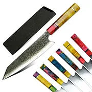 Amber Top Quality 440C high carbon steel black finish kitchen knife set with stablized wood