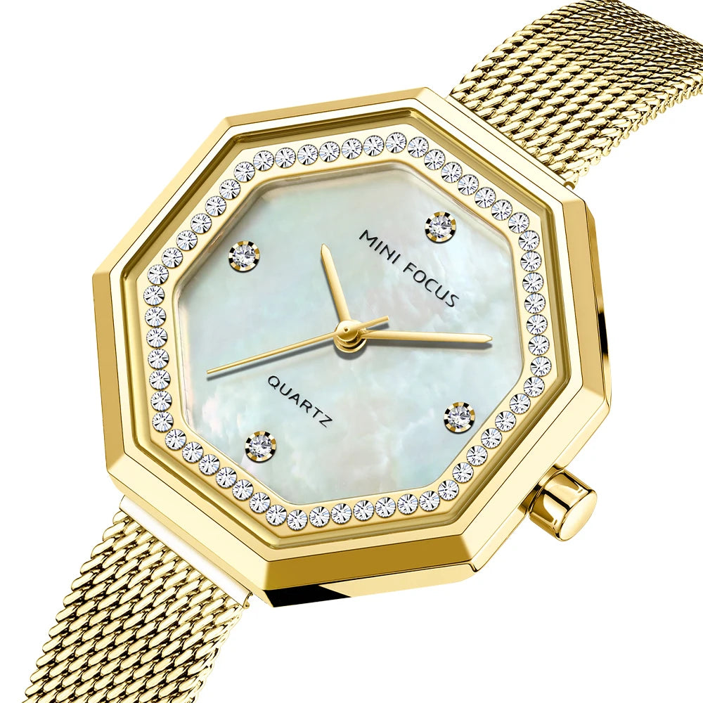 Crystalline Octagon Mesh Watch - Women's Luxury Timepiece
