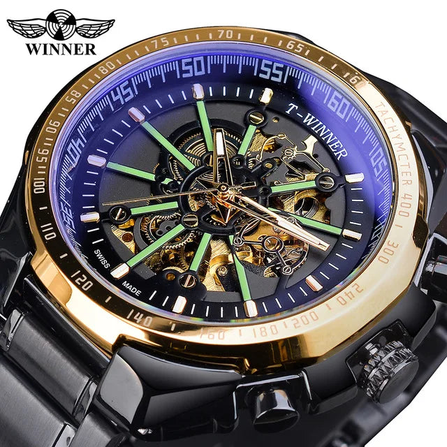Winner Men's Gold Skeleton Automatic Watch - Waterproof Mechanical Luminous Timepiece
