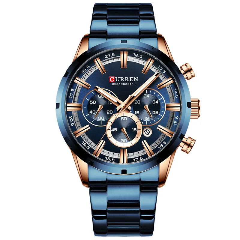 CURREN Men's Full Steel Chronograph Watch - Waterproof Luxury Sports Quartz Timepiece