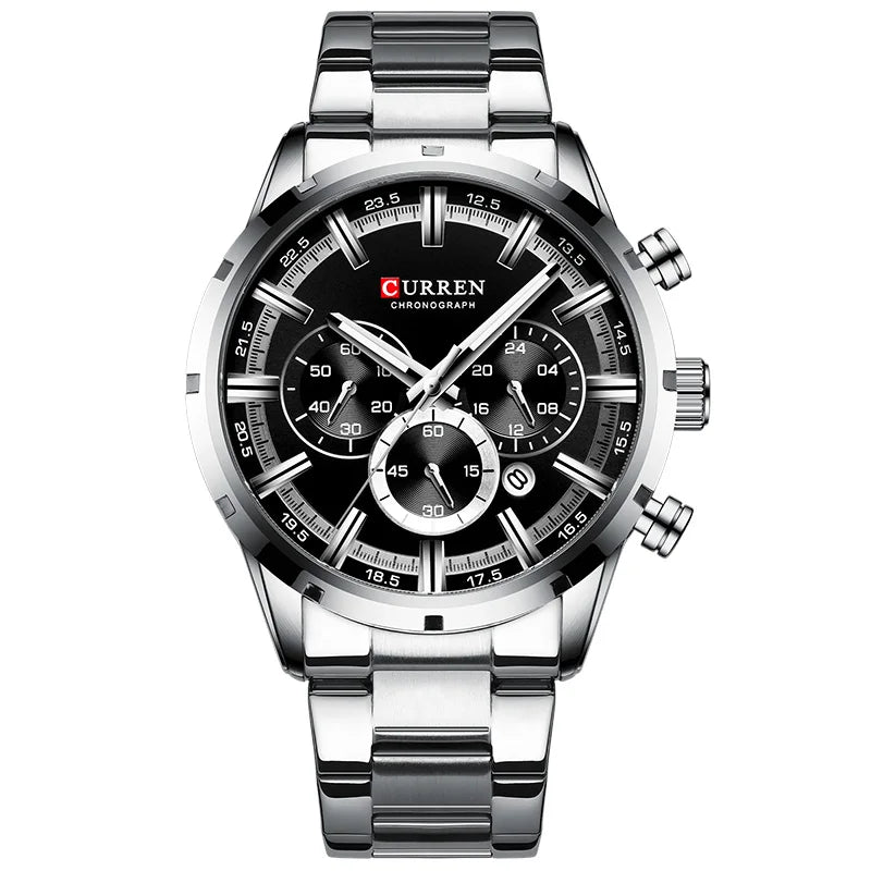 CURREN Men's Full Steel Chronograph Watch - Waterproof Luxury Sports Quartz Timepiece