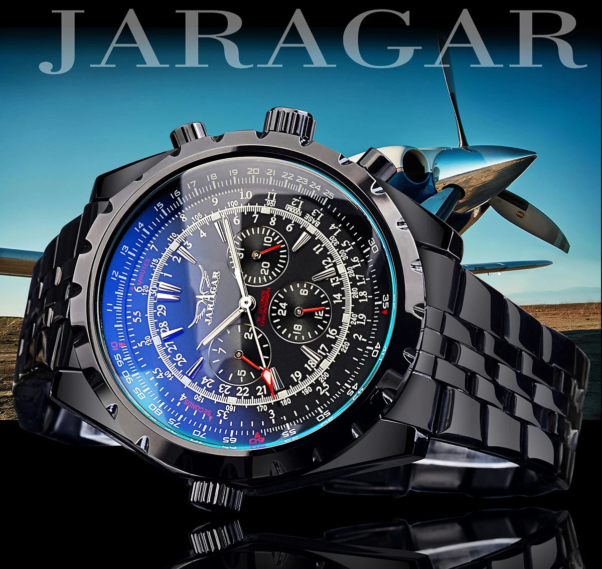 Jaragar Blue Glass Design Automatic Watch
