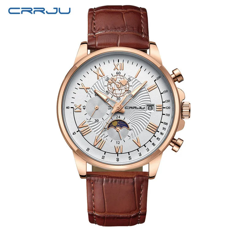 CRRJU Men's Leather Chronograph Watch