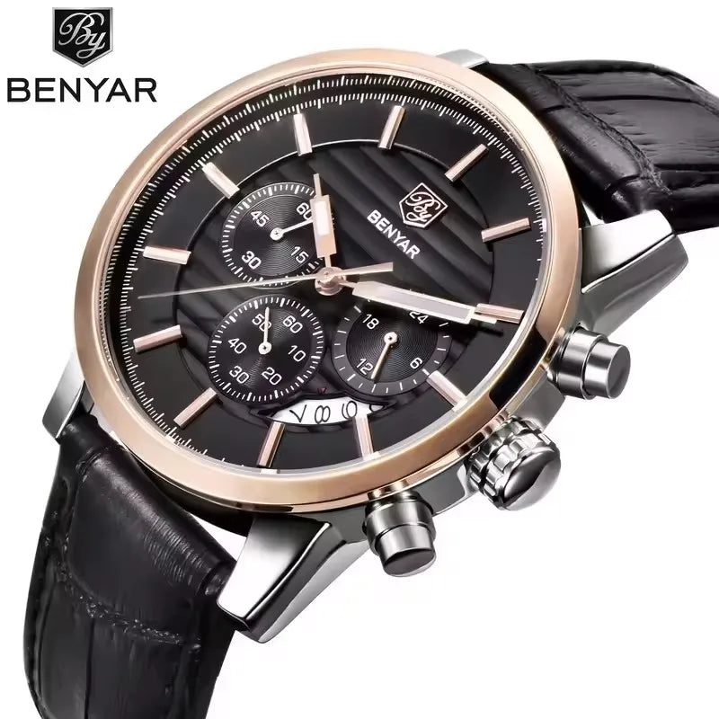 BENYAR 5104 Top Brand Casual Fashion Men Quartz Watch Luxury Leather Strap