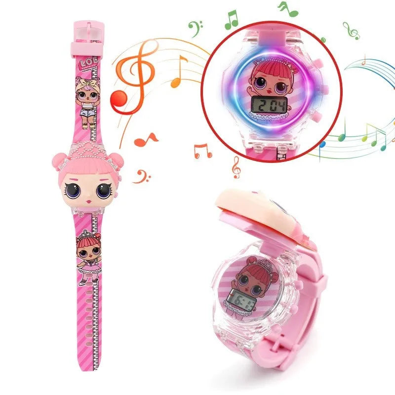 USA Stock Hot Sell Kids Watches Rotatable Clamshell Music Lights Sounds Rainbow Watchband Digital Electronic 7-9 Days Delivery