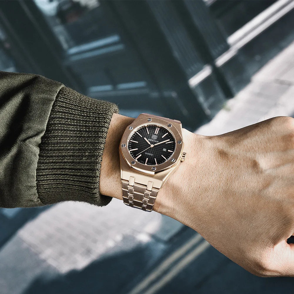 BENYAR 5156 Men's Quartz Watch Fashion Multifunctional Waterproof Automatic Luminous Chronograph Relogio Masculino
