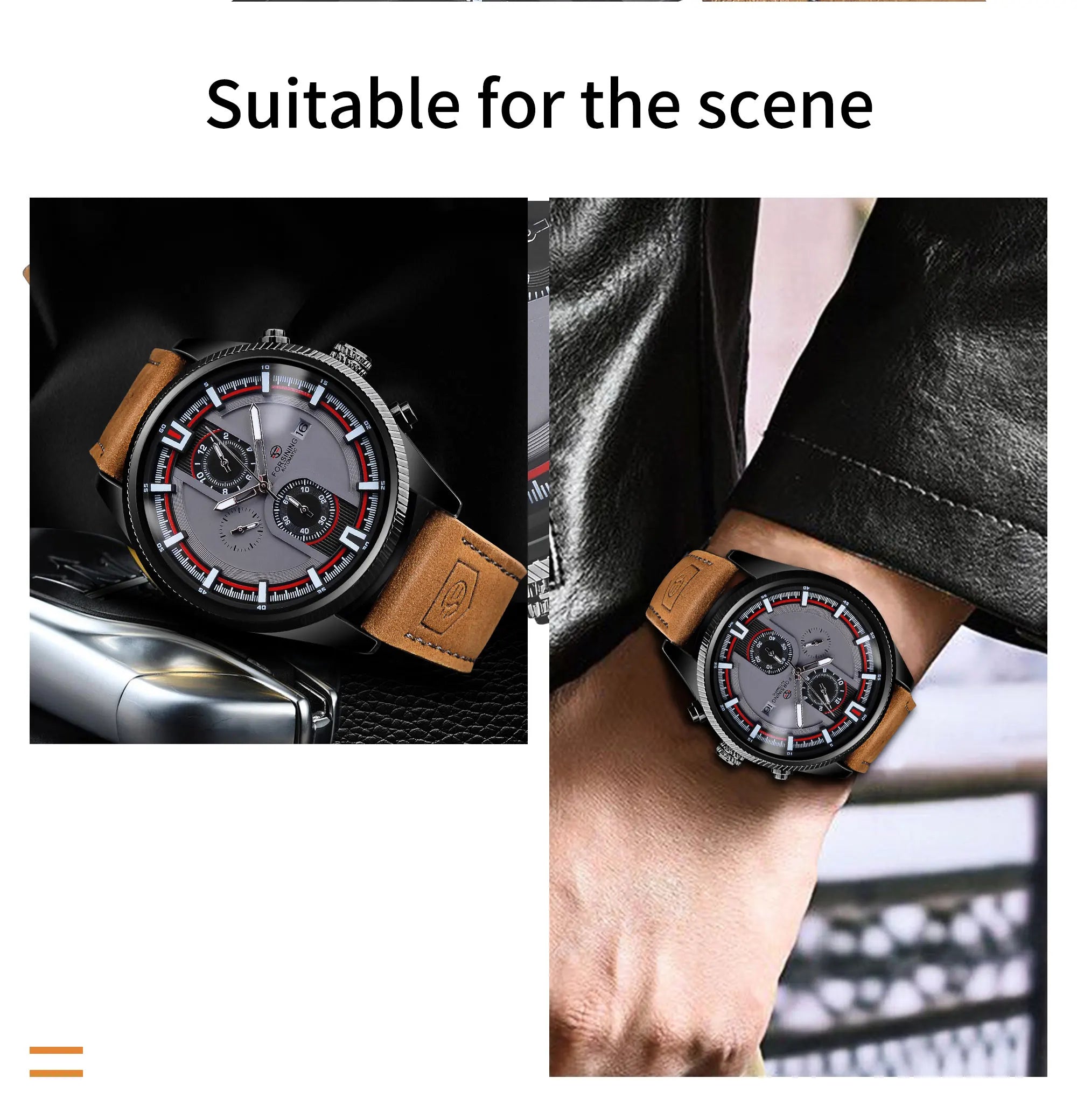 New Forsining 382 Brown Men's Watch Luxury Genuine Leather Strap Sports Fashion Automatic Mechanical Watch Men's Watches
