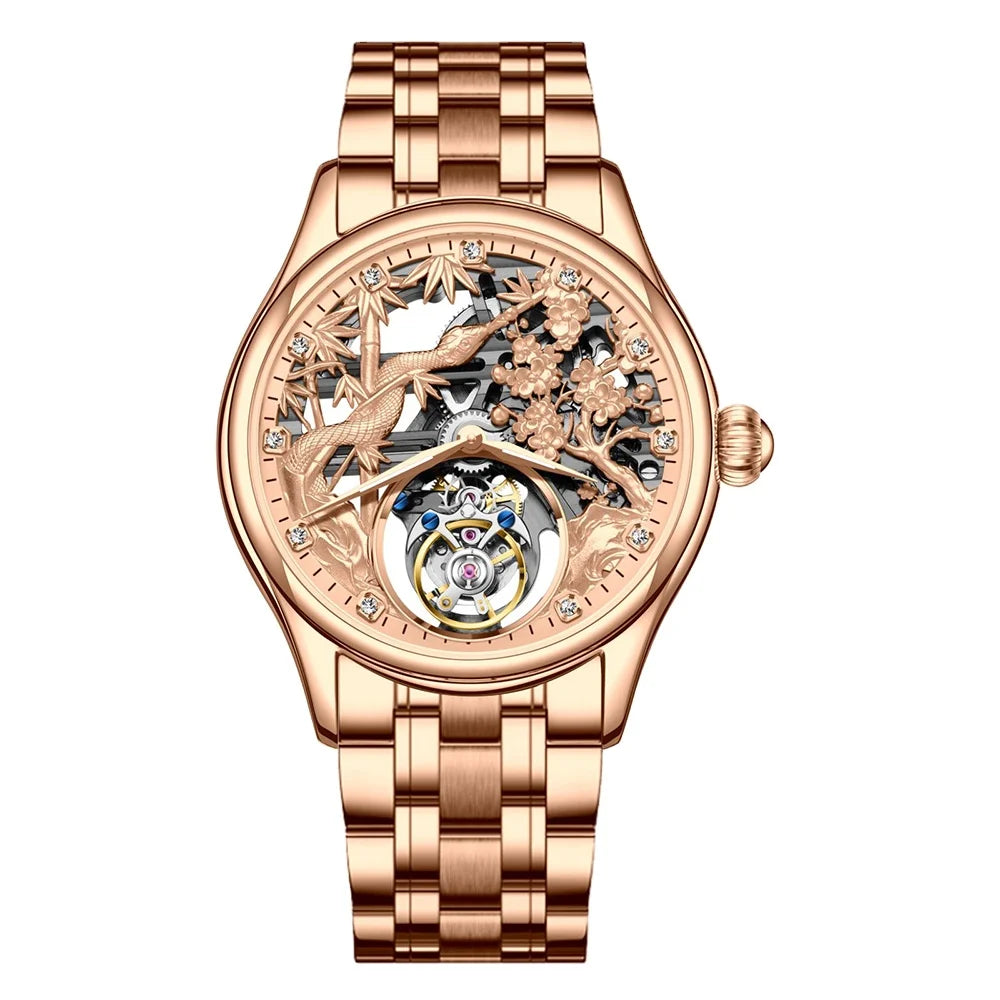 Relojes Hombre Aesop 7073G Stainless Steel Luxury Men Automatic Mechanical Watch Hollow Skeleton Tourbillon Watches