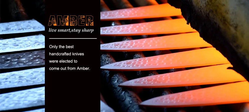 Amber Top Quality 440C high carbon steel black finish kitchen knife set with stablized wood