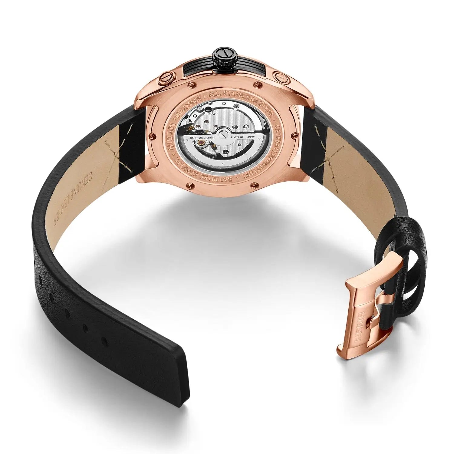 MEGIR 62050 Men Luxury Watches Sport Automatic Movement Mechanical Watch Leather Business Wristwatch Big Dial Relogio Masculino