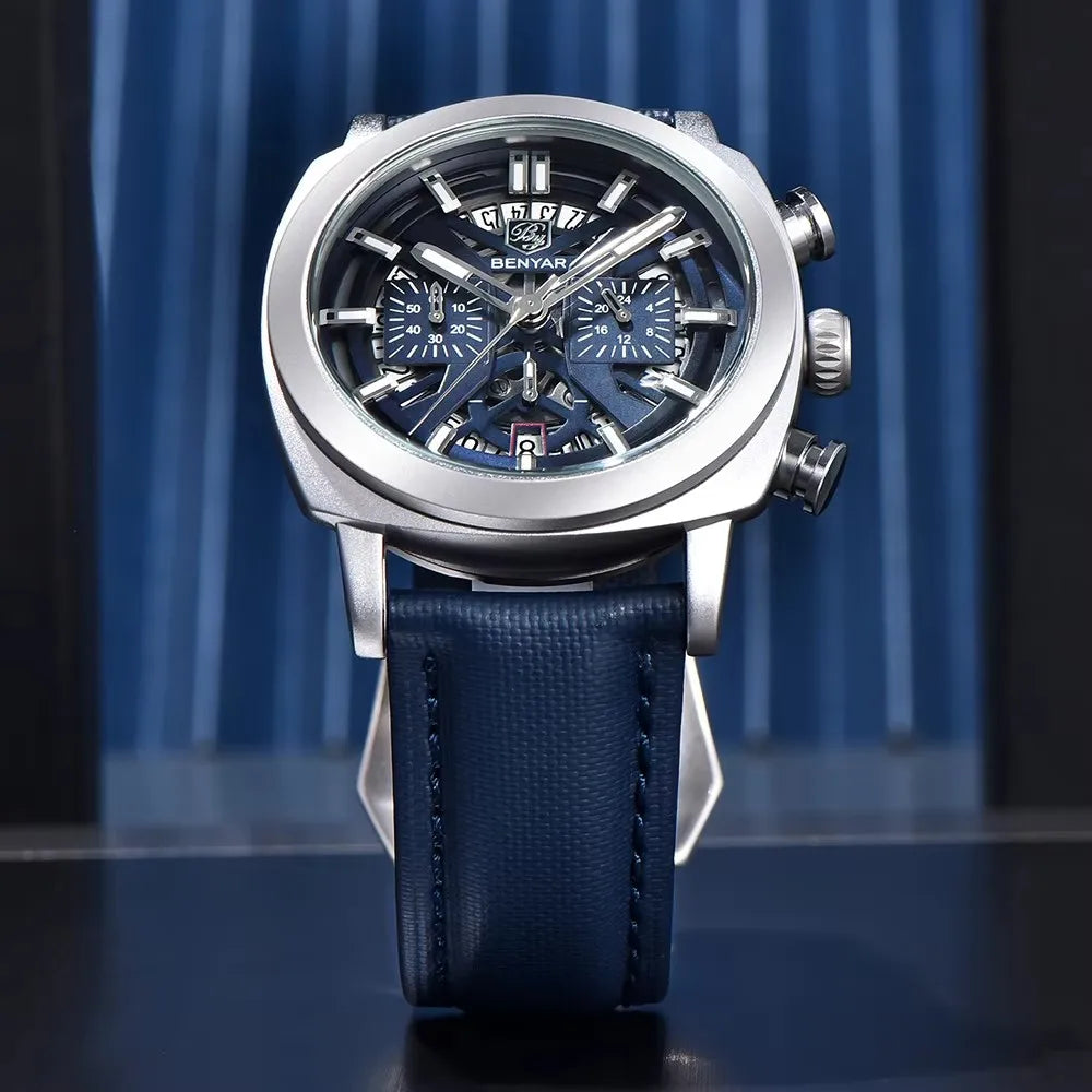 2024 New BENYAR 5205 Mens Watches Top Luxury Quartz Watch for Men Multi-Function Chronograph Sport Waterproof Relogio Masculino