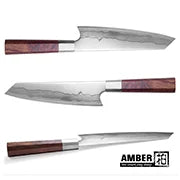 Amber Top Quality 440C high carbon steel black finish kitchen knife set with stablized wood
