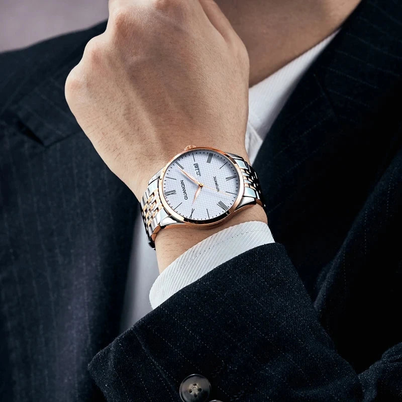 Automatic Calendar Watch - Luminous Week Display Waterproof Stainless Steel