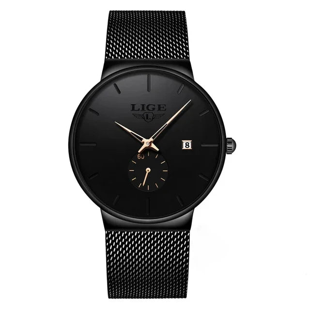 LIGE 9969 New Fashion Mens Quartz Watches Top New Luxury Wrist Watch Men Rloj Casual Slim Mesh Steel Waterproof Watch for Male