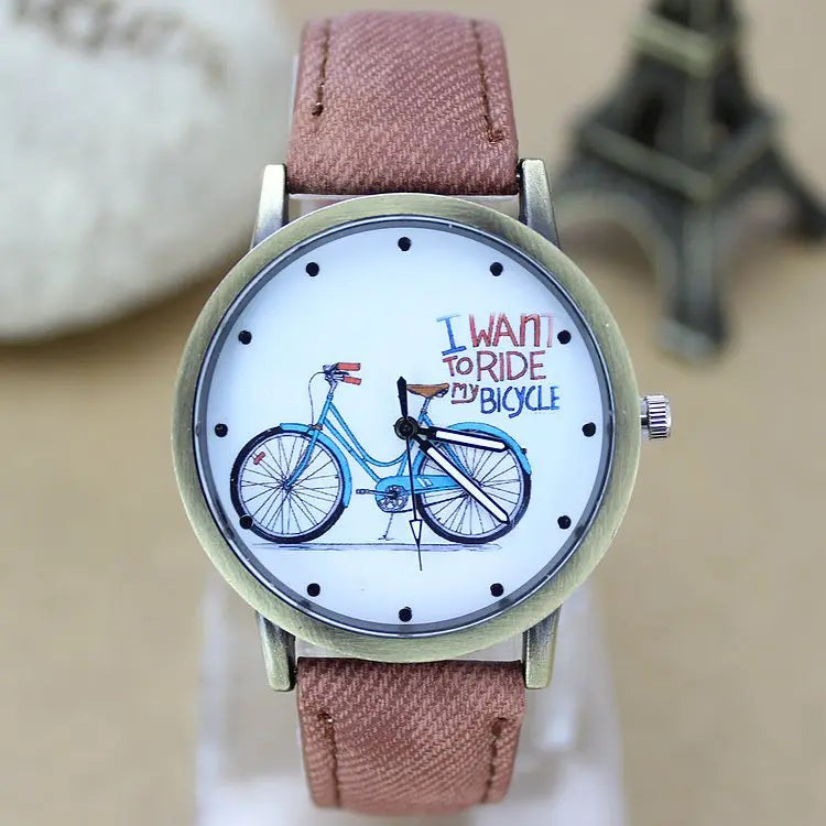 New Fashion Men bicycle Watch Women Jean Fabric Leather Strap Dress Watches Relogio Feminino Ladies Casual Quartz Watch Hot Hour