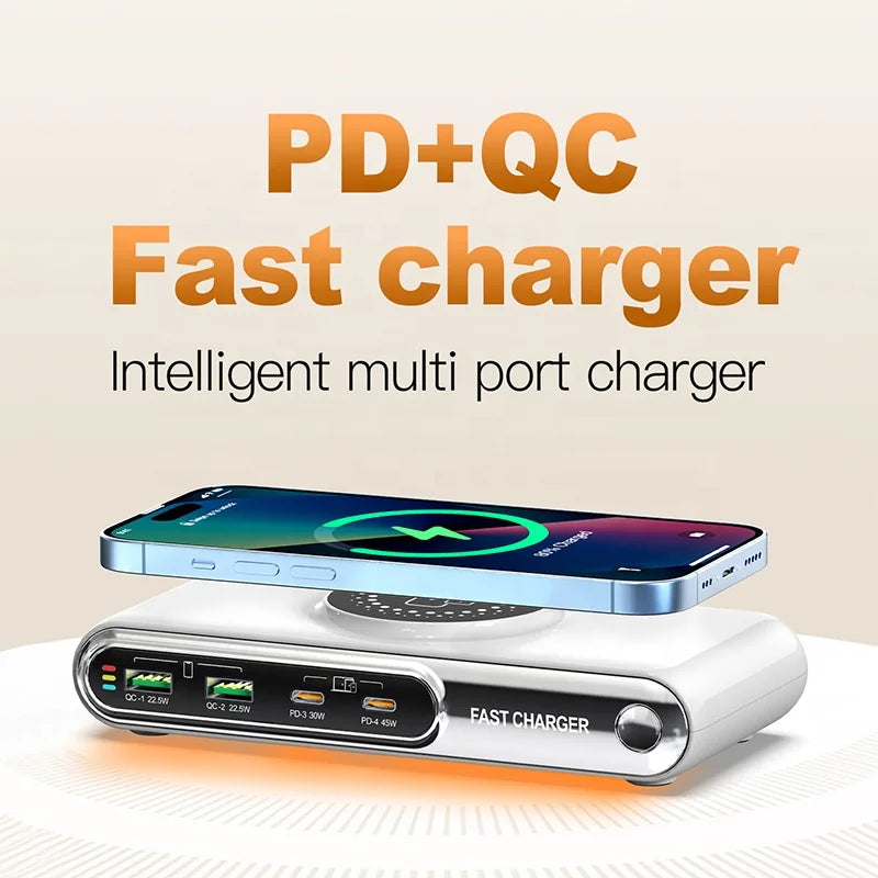 Customized Brand 6 in 1 Wireless Charger Charging Station Fast LED Light Charging Stand for Phone Smart Watch Earphone