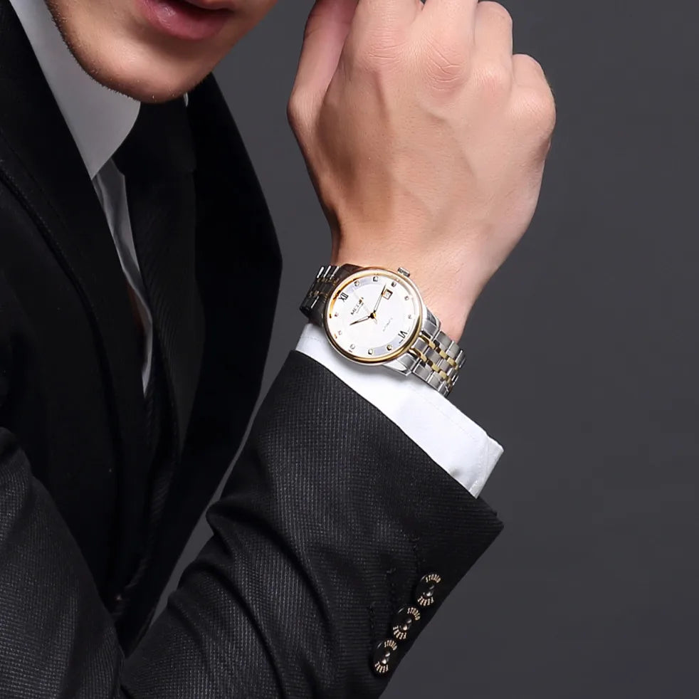 MEGIR 96002 Men Watches Luxury Business Wristwatches Stainless Steel Sapphire Clock Automatic Mechanical Watch Reloj Hombre