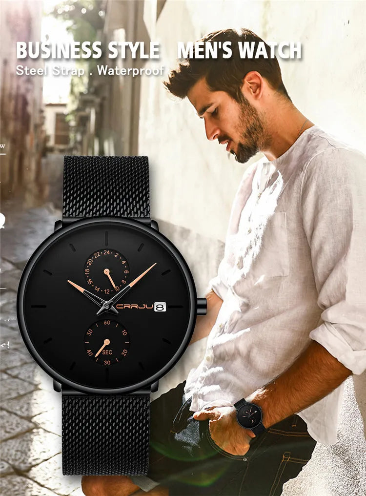 CRRJU Men's Stainless Steel Mesh Watch