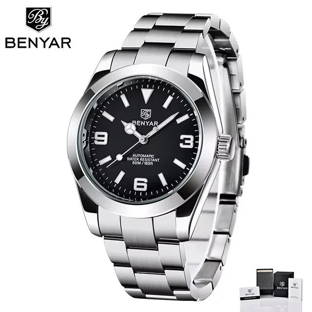 Top Luxury Brand BENYAR BY-5177M Men Mechanical Automatic Watches Sport Watch for Men Business Stainless Steel Relogio Masculino
