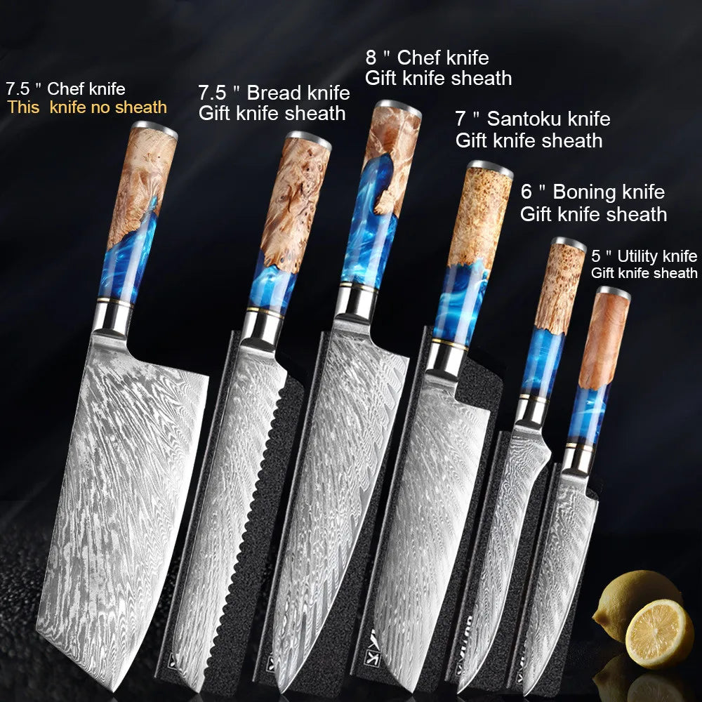 FCJ 7-Piece Stainless Steel Kitchen Knife Set Chef's Meat Chopping Knife with Custom Logo PP Handle for Slicing and Cutting