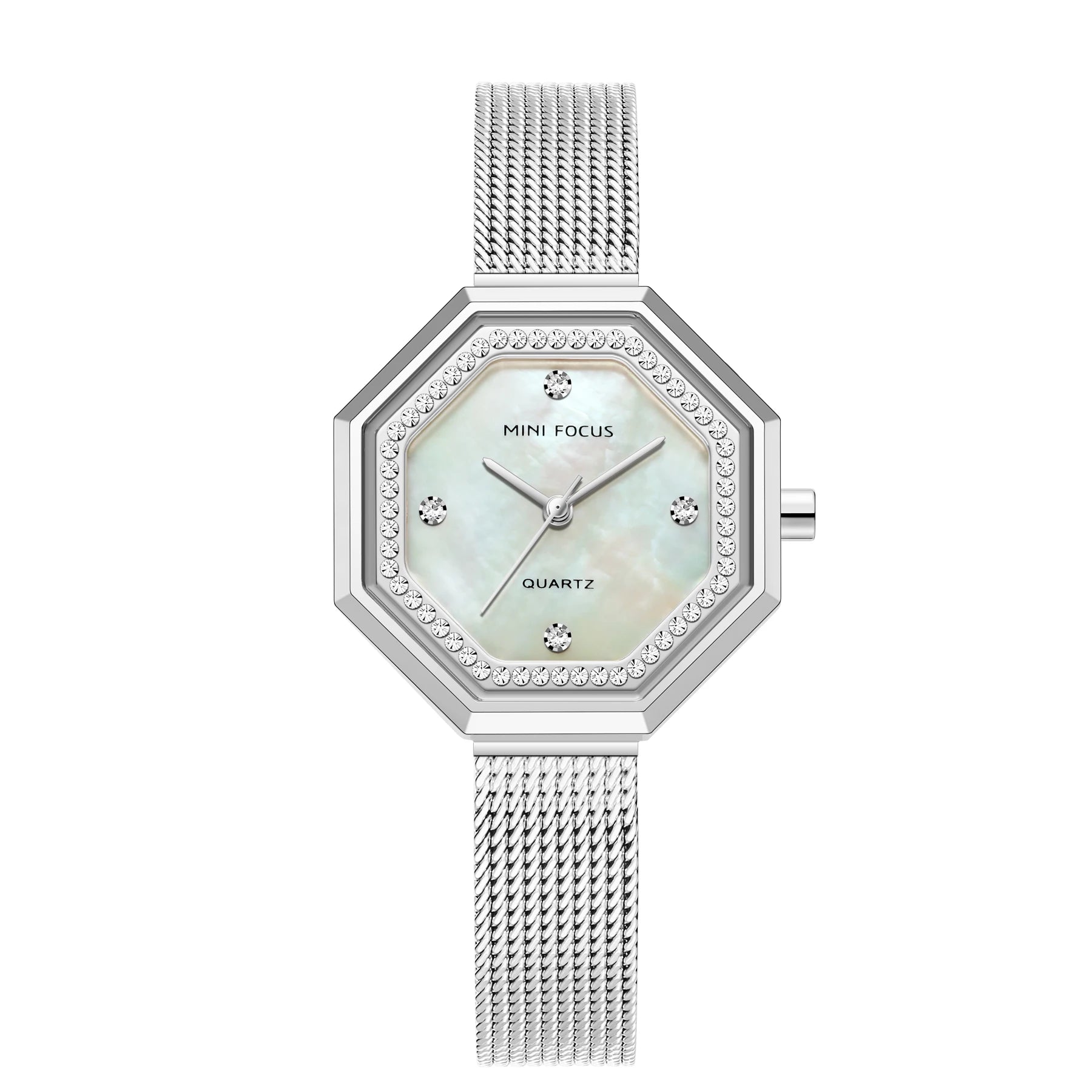 Crystalline Octagon Mesh Watch - Women's Luxury Timepiece